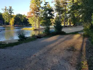 Sunny campsite 113 featuring panoramic views of the beach and lake